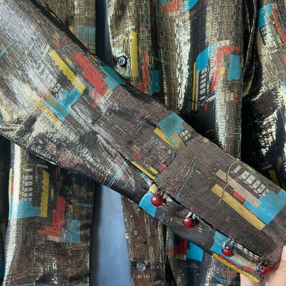 J.W.Anderson Shimmering Silk Blouse with abstract cityscape pattern - Picture 6 of 14